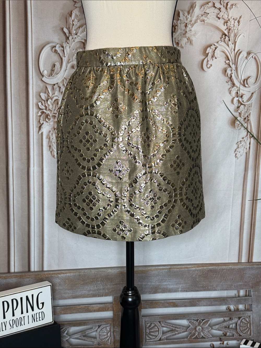 RED Valentino Olive Metallic Jacquard Mini Skirt